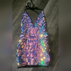 Holographic Foil Mosaic Mini Dress